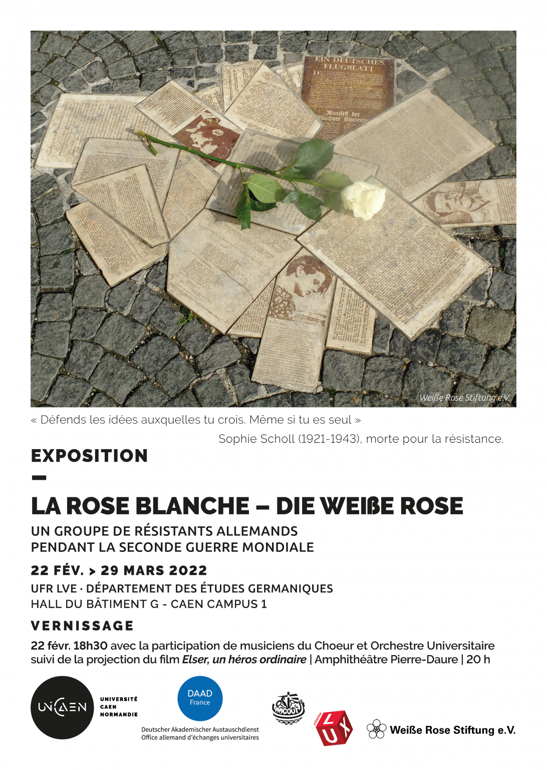 Exposition Die weisse Rose, la rose blanche Association Caennaise